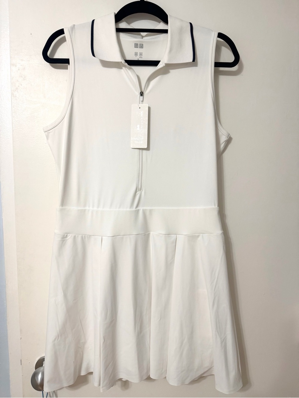 Uniqlo Sleeveless White Polo Dress with Navy-Trim Collar